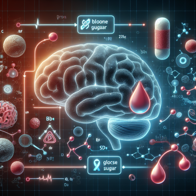 Brain health and diabetes connection Illustration showing the link between Alzheimer’s disease and diabetes and how blood sugar impacts brain health.