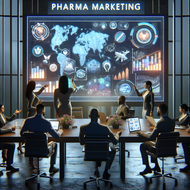 Visual representation of various pharma marketing strategies, including digital marketing and content creation.