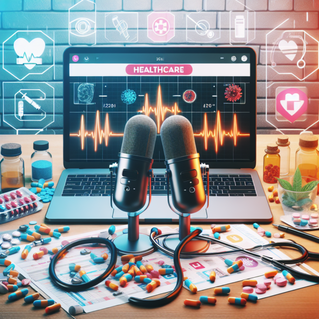 Podcast microphone and headphones for healthcare podcast setup