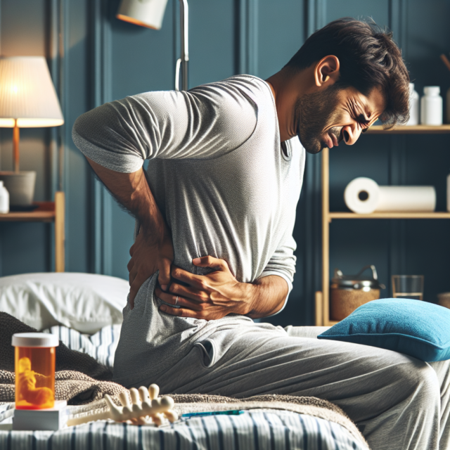 Male chronic pain patient holding his lower back in discomfort, highlighting the challenges of persistent pain.
