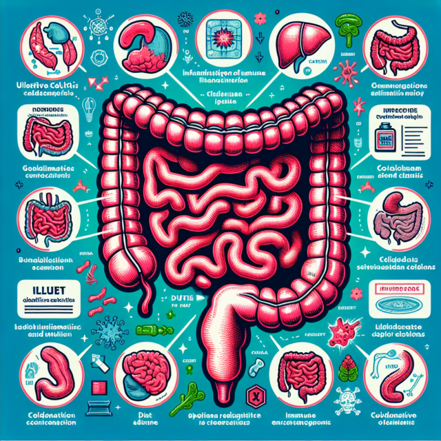 Visual representation of ulcerative colitis causes, including genetics and immune factors.