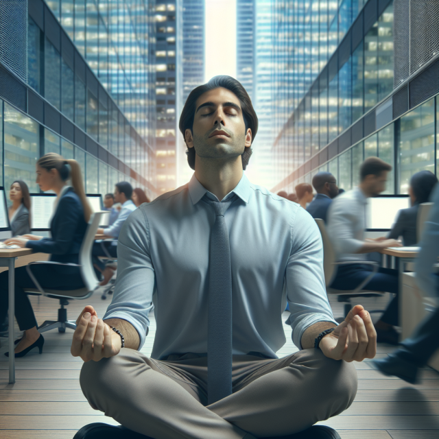 A serene scene of a person meditating in a quiet park, representing anxiety relief and self-care.