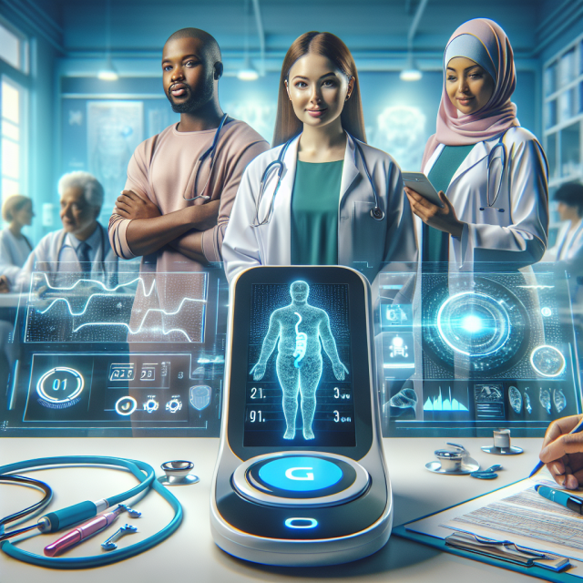 Healthcare professional utilizing a CGM device for diabetes care.