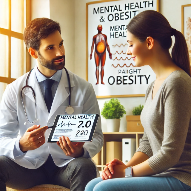 Mental Health and Obesity in Diabetes Care Doctor discussing mental health and obesity with a diabetes patient.