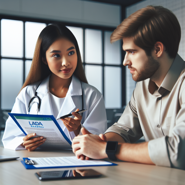 A doctor reviewing blood glucose results for LADA management.