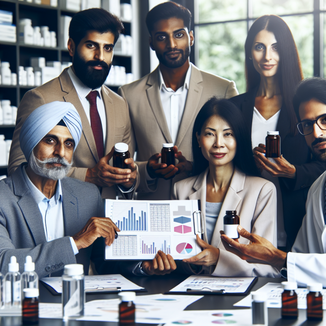 A marketing team discussing pharmaceutical advertising strategies.