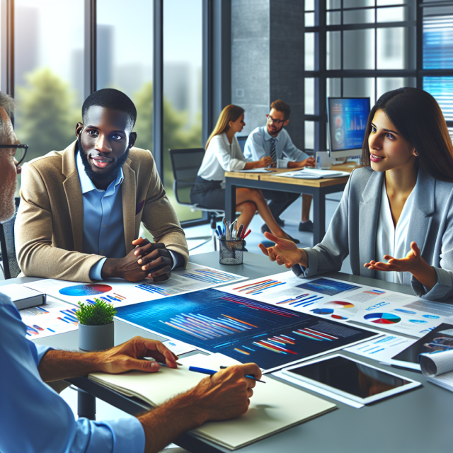 A group of pharma marketing executives reviewing trends and strategies for their next campaign.