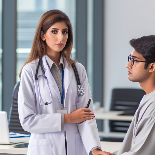 Doctor advising a patient on diabetes prevention strategies, including diet and medication.