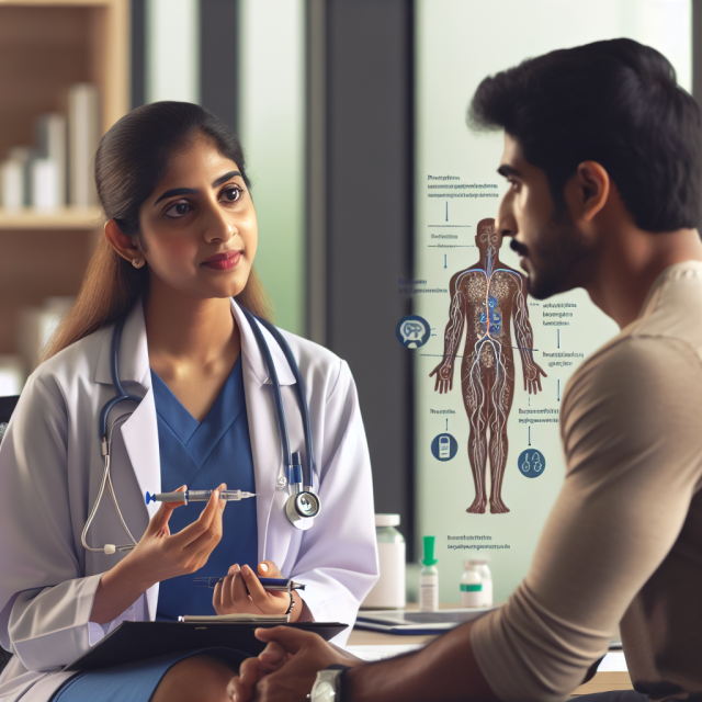 A diabetes specialist consulting with a patient about Type 1 diabetes complications and risks.