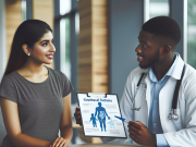 Causes of Gestational Diabetes: Key Risk Factors & Prevention for Healthcare Teams A healthcare provider reviewing gestational diabetes risk factors and blood sugar management with a pregnant woman in a clinic setting.