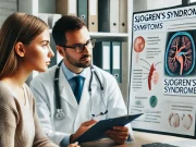 What is Sjogren’s Syndrome? A doctor explaining Sjogren’s syndrome symptoms to a patient using a medical diagram.