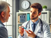 What Diabetes Treatment Specialists Should Know About Liraglutide Doctor explaining Liraglutide injection to a diabetes patient in a medical office.
