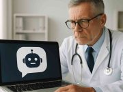 The Danger of Medical Advice from AI Doctor reviewing AI-generated medical advice on a tablet File Name: clinician-evaluating-ai-advice.jpg