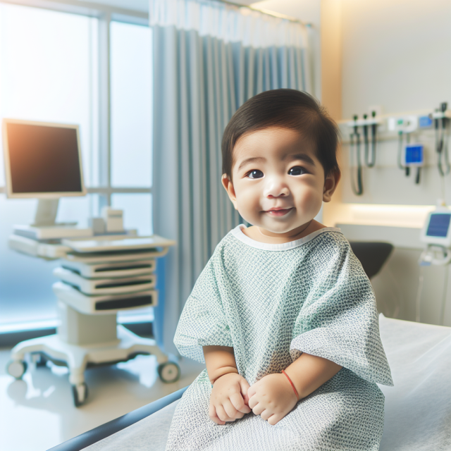 Infant Patient Receiving Medical Care for Crohn’s Disease A baby patient receiving medical attention for Crohn’s disease in a pediatric clinic.