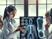 What clinicians should warn patients about Diabetic neuropathy Doctor discussing diabetic neuropathy with a patient, explaining nerve damage and foot care strategies.