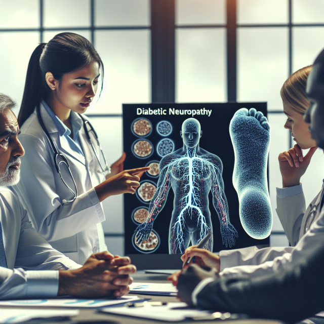 Doctor Explaining Diabetic Neuropathy to a Patient Doctor discussing diabetic neuropathy with a patient, explaining nerve damage and foot care strategies.