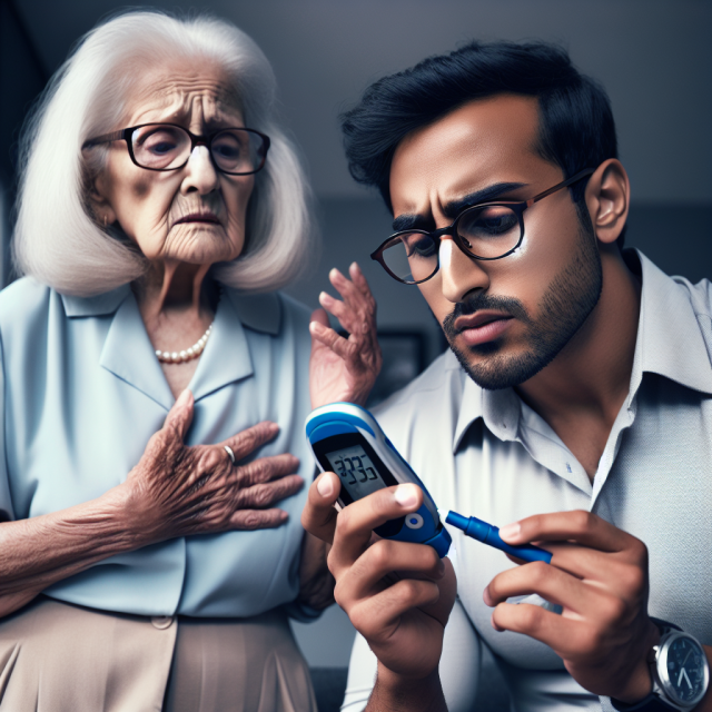 A physician explaining Alzheimer’s risk to a diabetic patient using a medical chart.