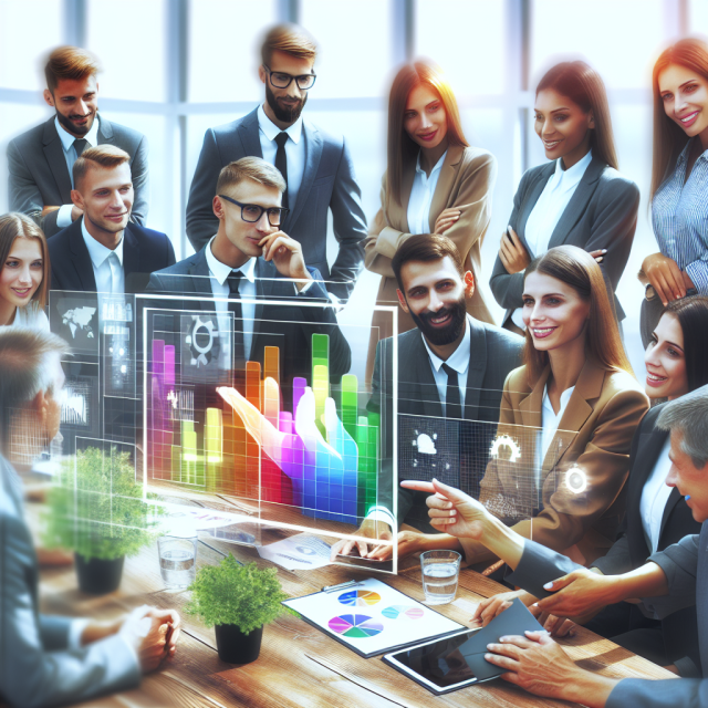 Pharma Marketing Executives Analyzing PPC Advertising Performance Pharma marketing executives examining pay per click advertising results on a digital screen.