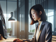 Pharma Ad Retargeting Basics Woman analyzing pharma ad retargeting data on a computer.