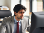 Healthcare Marketing is Shifting Weekly, How to Prepare Your Team Confused marketing executive looking at healthcare marketing analytics on a computer.