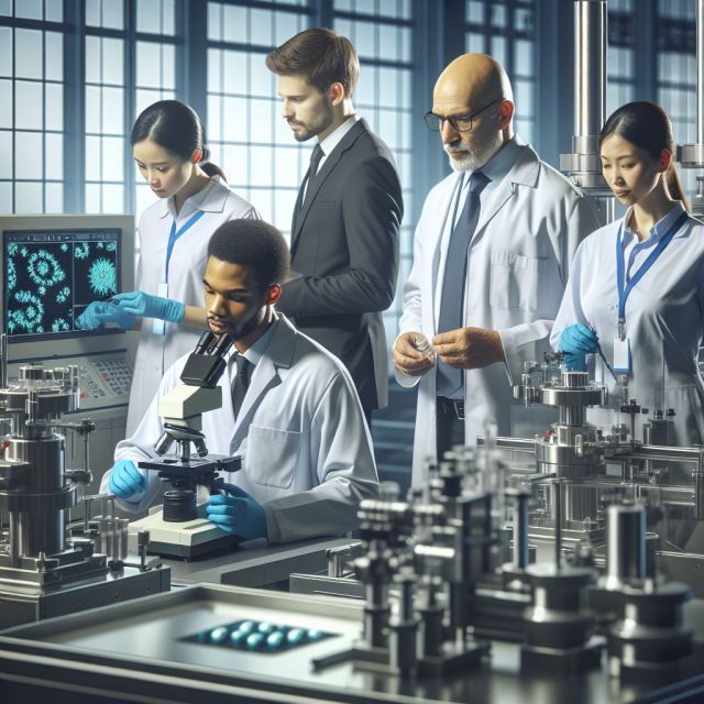Medical Scientists Researching Semaglutide Development Medical scientists in a laboratory researching Semaglutide for diabetes and weight management treatment.