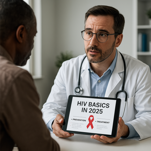 Doctor explaining HIV basics to a patient in 2025