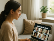 Finding Support Groups for Anxiety Person attending an online anxiety support group session from home