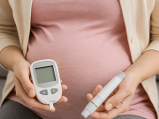 Treatment Options for Gestational Diabetes Pregnant woman managing gestational diabetes with a glucose meter and medical guidance.