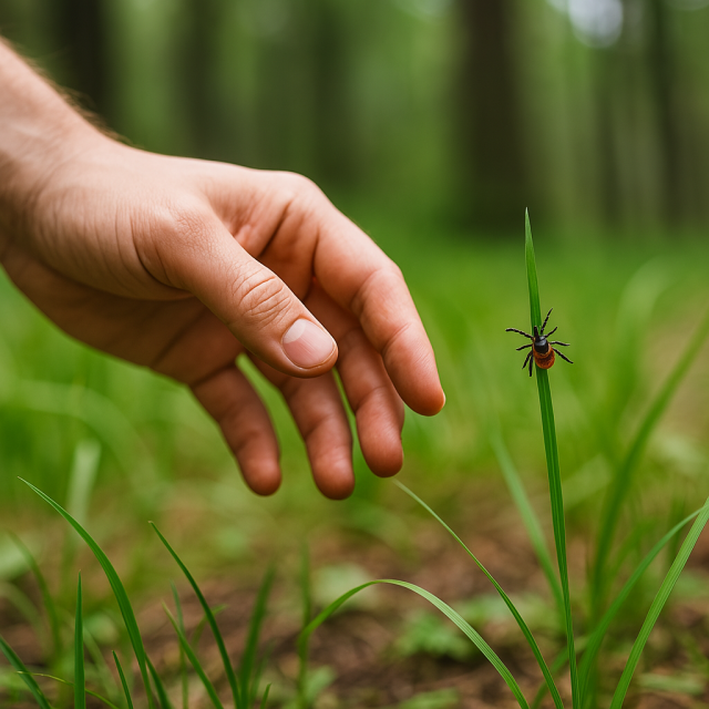 Blacklegged tick crawling on human skin, linked to Lyme disease causes