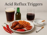 What are Common Acid Reflux Triggers? Graphic showing food and lifestyle habits that trigger acid reflux