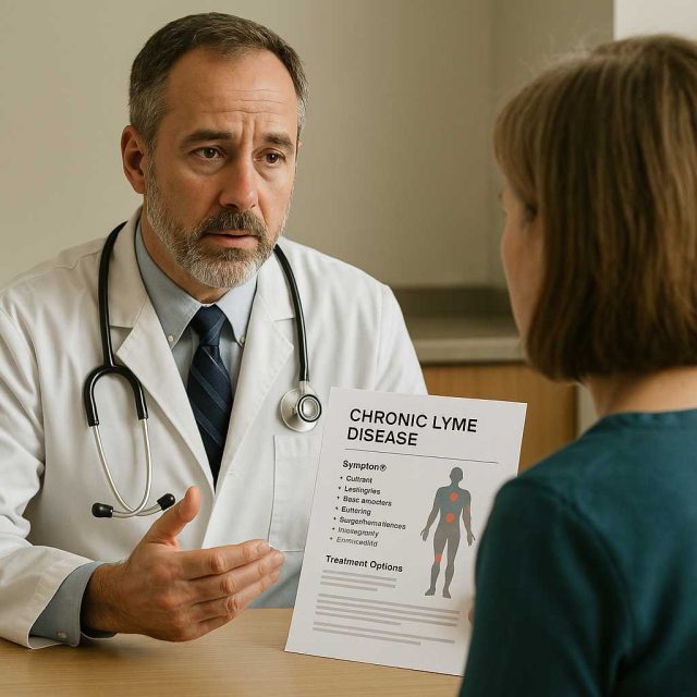 Clinician explaining long-term Lyme disease symptoms and therapies to a patient