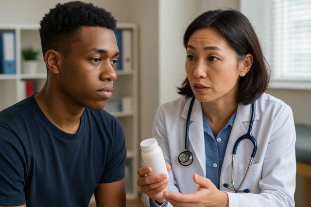 Doctor consulting a patient about PrEP options.