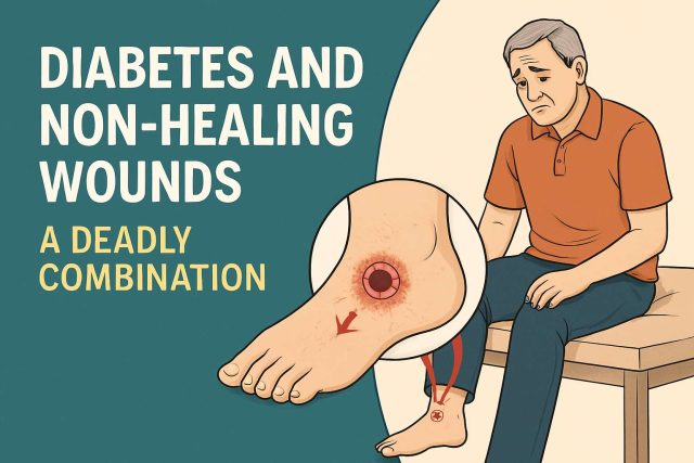 Doctor inspecting a non-healing wound on diabetic foot