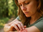 Basics in Lyme Disease Stages Woman checking skin for tick bite symptoms related to Lyme disease