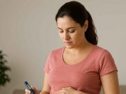 Patient Advice for Preventing Gestational Diabetes Pregnant woman staying active and eating healthy to prevent gestational diabetes.