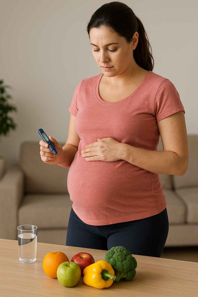 Healthy Pregnancy Lifestyle Choices for Diabetes Prevention Pregnant woman staying active and eating healthy to prevent gestational diabetes.