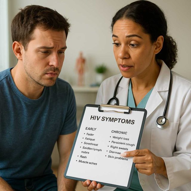 Patient learning about HIV symptoms during a medical consultation