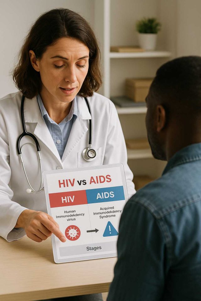 Doctor showing patient a chart outlining HIV and AIDS differences