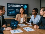 Digital Marketing Strategies Pharma Marketers Should Prioritize in 2025 Team of pharma marketers collaborating on a digital strategy campaign plan.