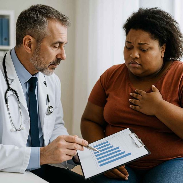 Clinician advising patient on preventing type 2 diabetes through lifestyle choices.