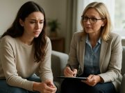 Therapy for Anxiety: Is It Worth It? Patient in therapy discussing anxiety treatment options