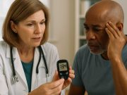 What Patients Don’t Understand About Type 2 Diabetes Physician reviewing blood sugar levels and diabetes chart with a patient