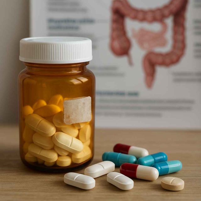 Medical professional reviewing ulcerative colitis drug choices with a patient.