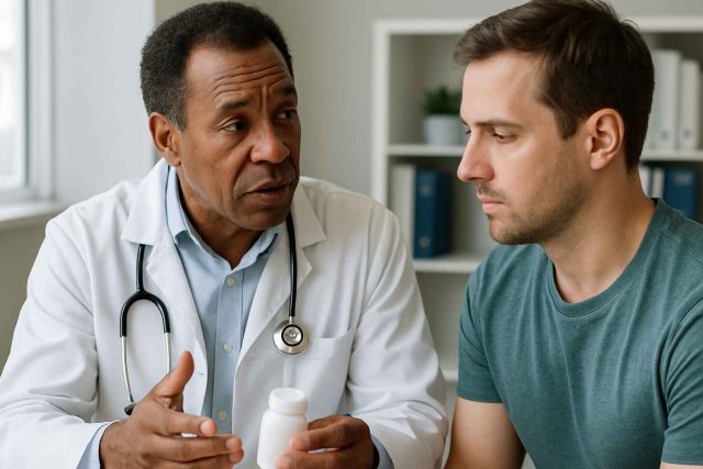 Patient and doctor discussing HIV treatment options and maintaining viral suppression
