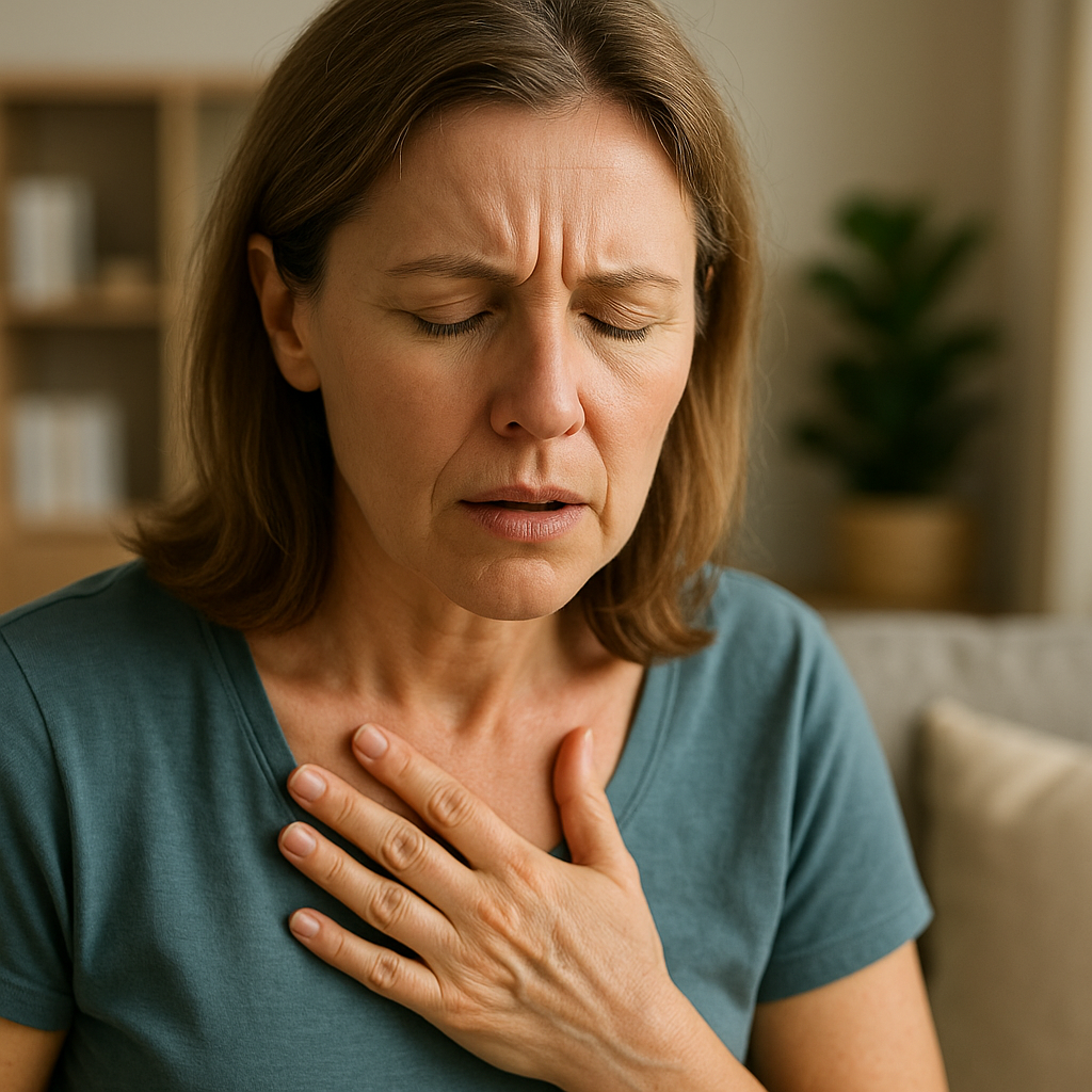 Recognizing Acid Reflux Symptoms Man holding his chest and throat due to acid reflux symptoms
