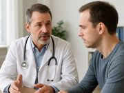What are HIV Symptoms by Stage? Doctor talking to patient about stages of HIV symptoms in a clinical setting.