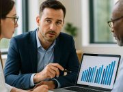 Optimizing Pharma Websites with AI-Driven Search Strategies Pharma professionals reviewing AI-driven search data in digital workspace