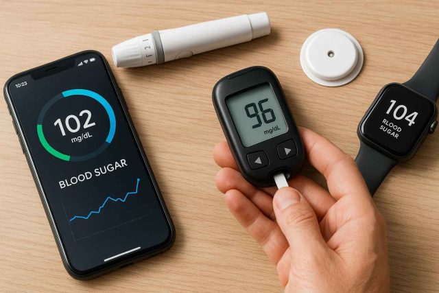 Doctor and patient using a CGM and digital tools to manage blood sugar levels