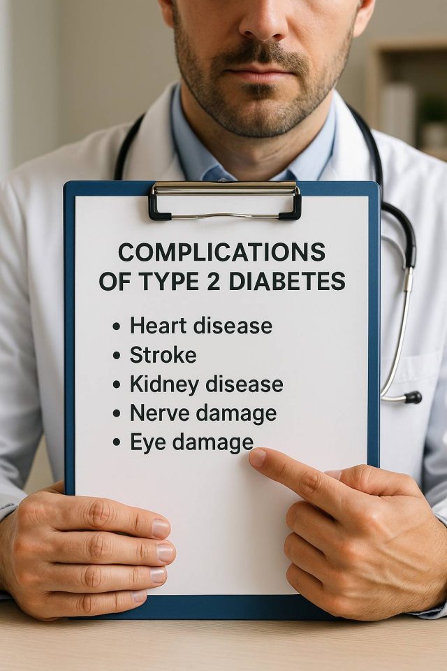 Physician explaining complications of Type 2 diabetes to patient.