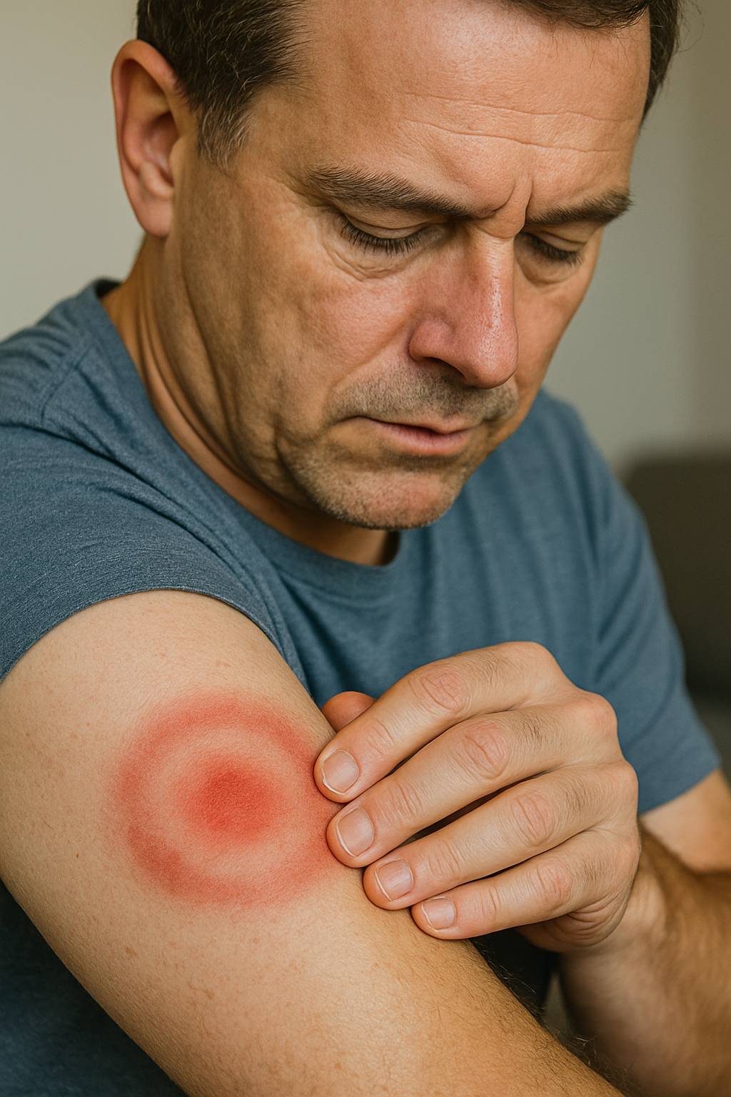 early-lyme-disease-rash-symptoms.jpg Bullseye Lyme disease rash developing on skin